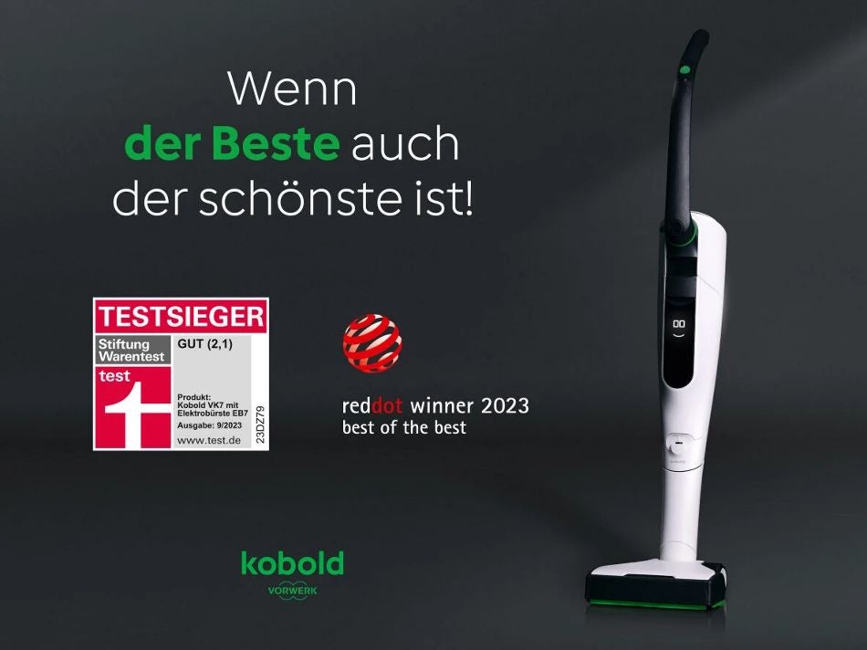 Vorwerk Kobold VK/ Akku-Staubsauger mit STiftung-Warentest-Testsiegel und Red-Dot-Design-Award