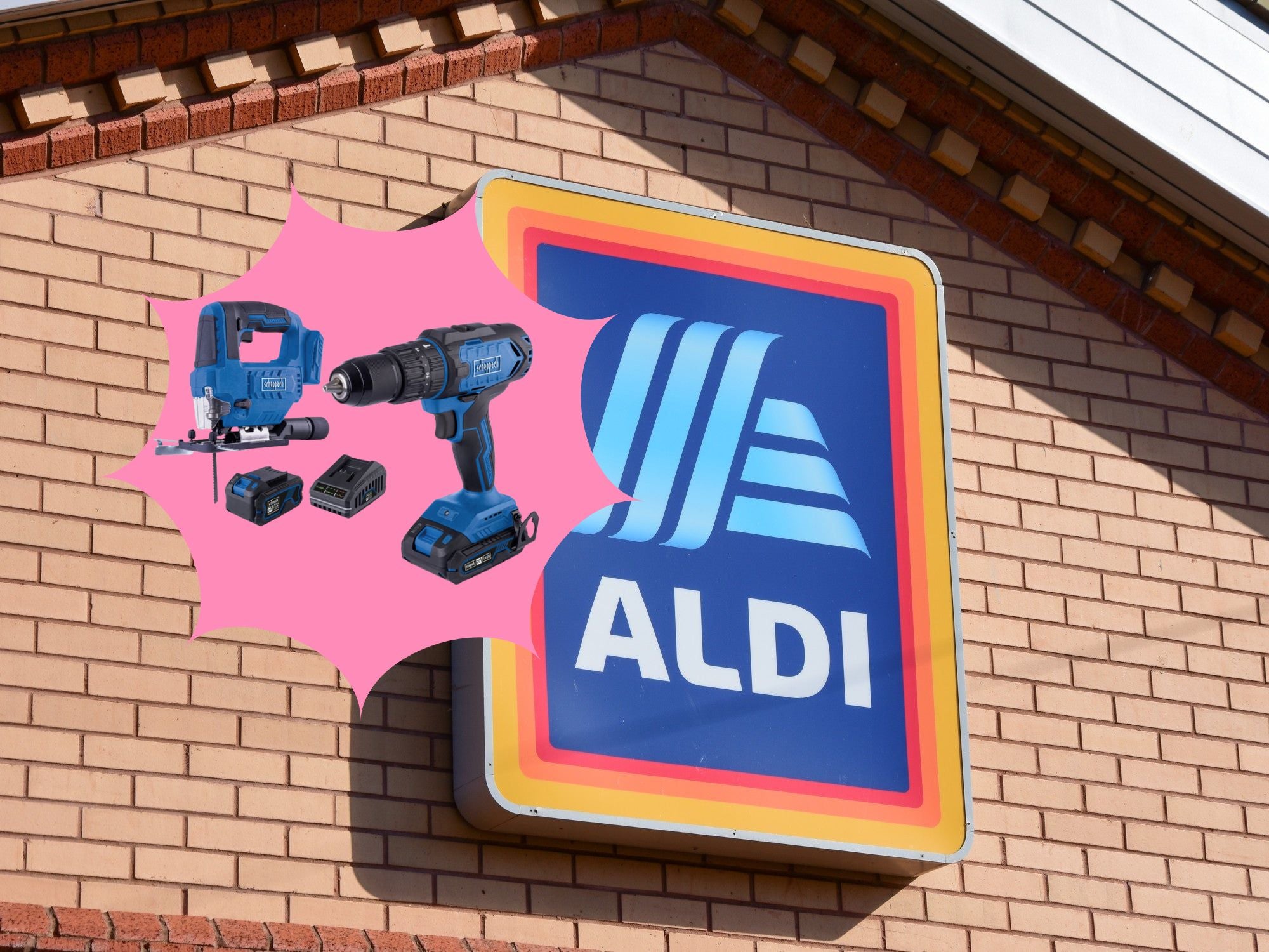 Werkzeug vor einem Aldi-Logo