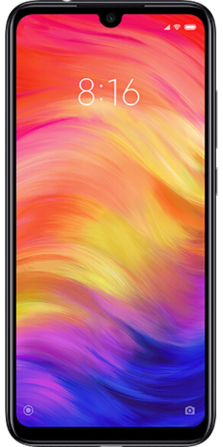 Das Xiaomi Redmi Note 7 in Schwarz in der Frontalansicht.